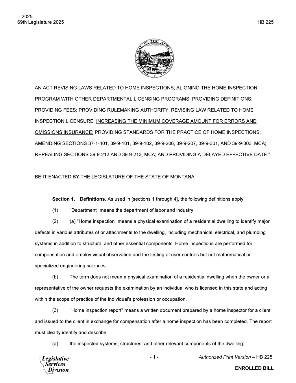 Montana Legislature approves comprehensive home inspection licensing regulations