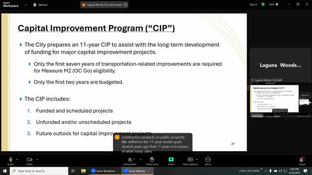 Laguna Woods reviews 11-year capital improvement plan and flags rising sheriff contract costs for budget planning