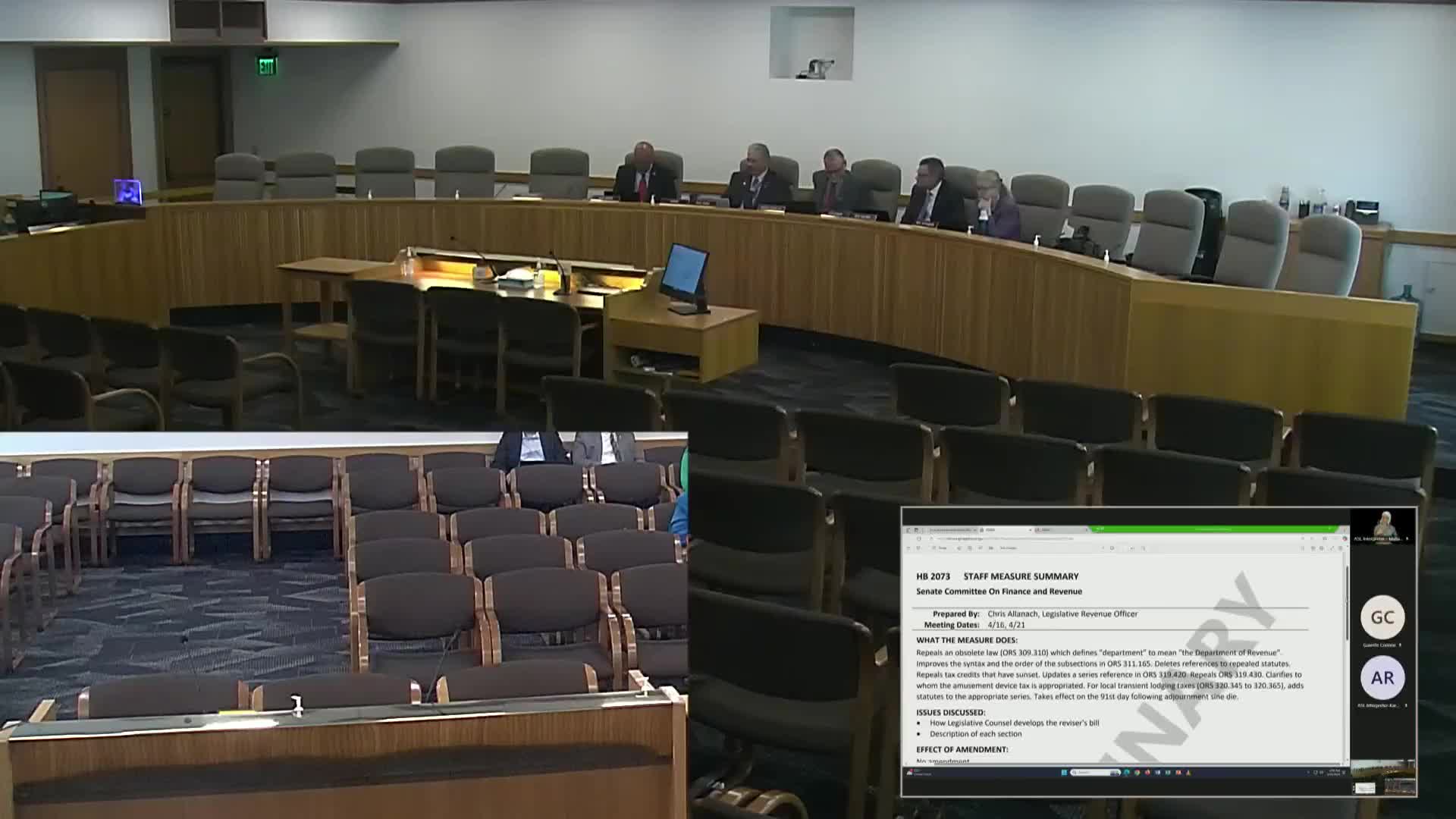 Committee advances reviser's bill HB 2073 to the floor with due pass recommendation