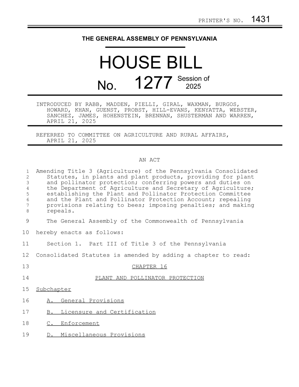 Pennsylvania enacts Bee Law defining apiaries and hive management standards