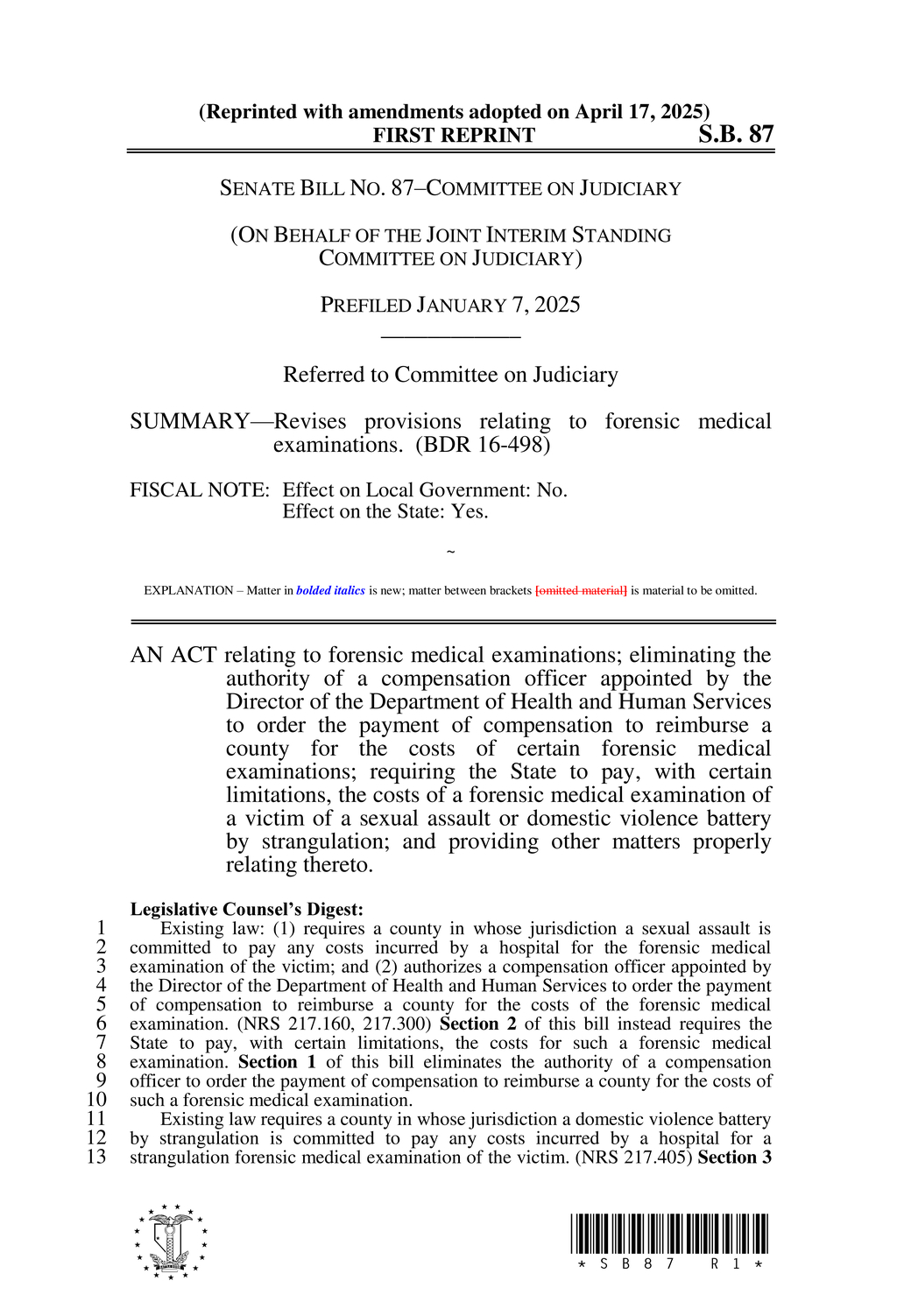 Nevada amends compensation law for victims of crimes including domestic violence
