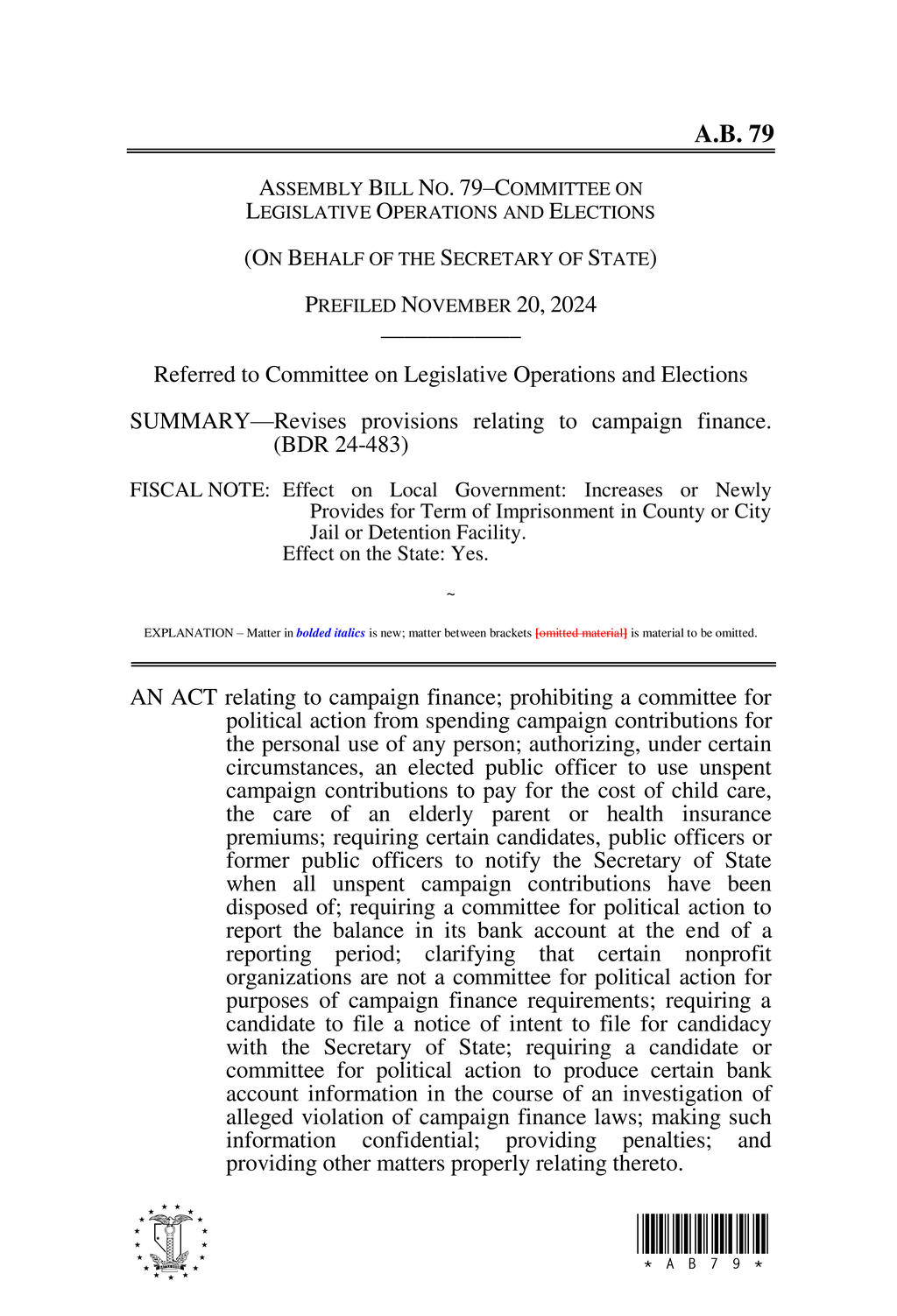 California Assembly Bill 79 targets campaign finance reform and transparency measures