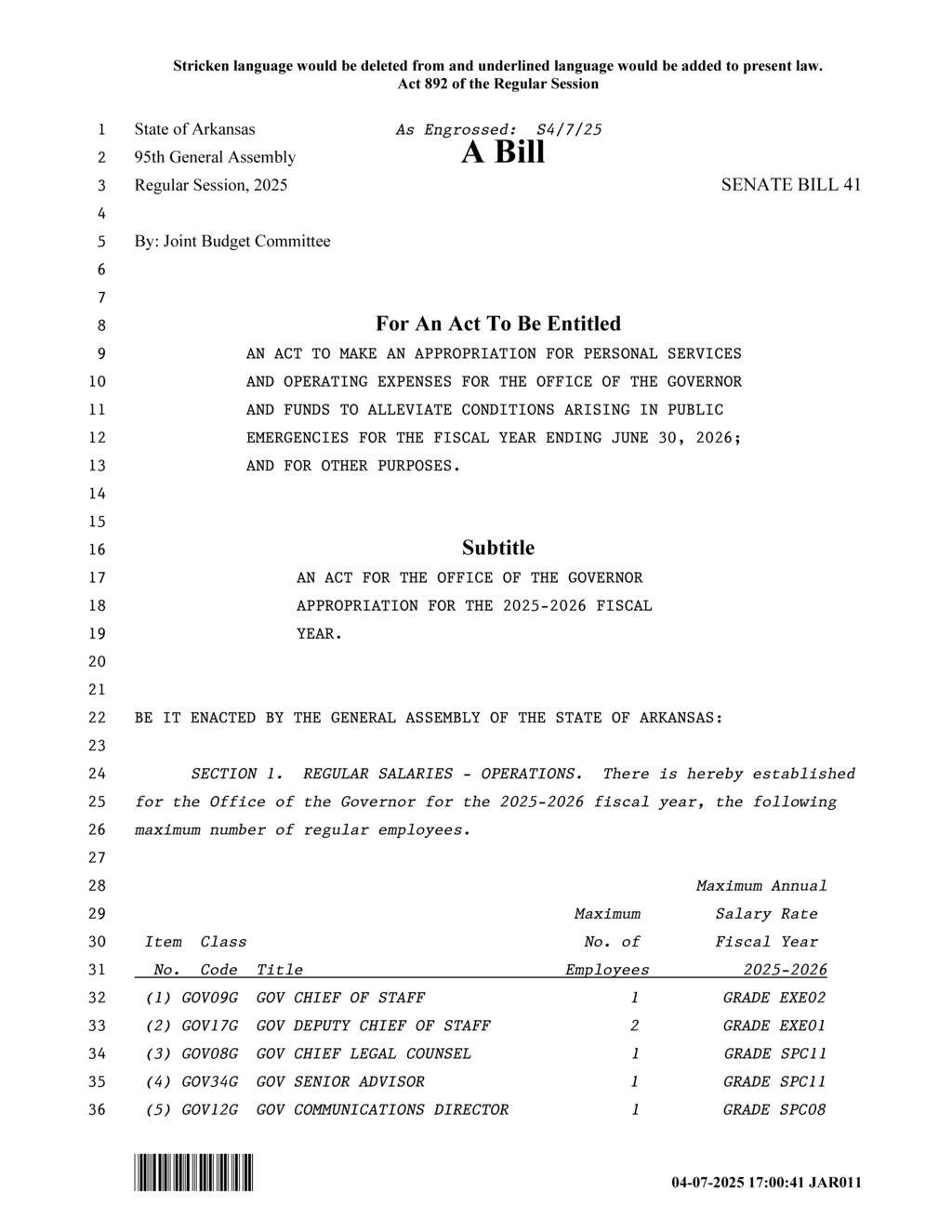 Arkansas Governor's Office receives $6.5M budget for 2025-2026 fiscal year