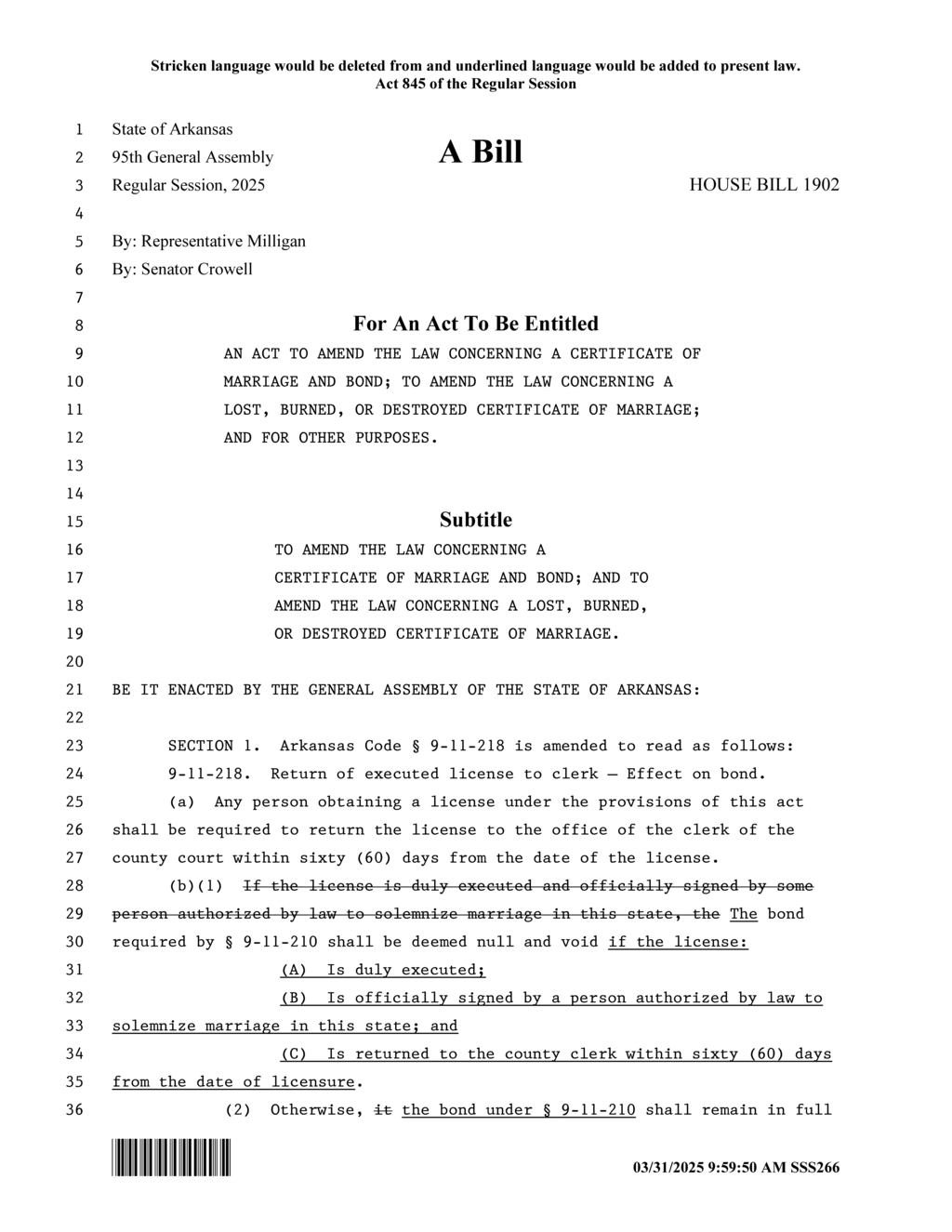 Arkansas amends marriage license fees and restoration procedures