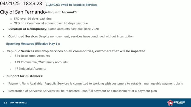 Republic Services to halt services for 584 delinquent accounts starting May 1