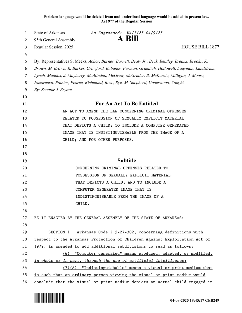 Arkansas amends law on child pornography and computer-generated imagery