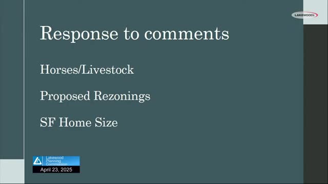 Lakewood Planning Commission addresses new residential zoning and size limitations