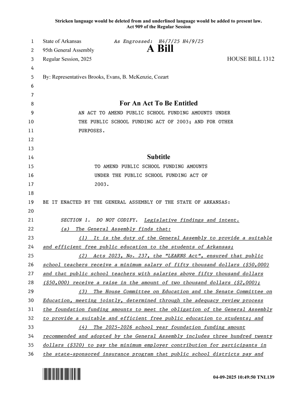 Arkansas House Bill 1312 aims to amend public school funding approaches