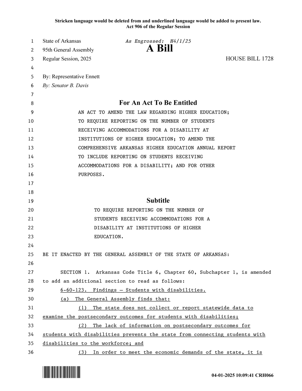Arkansas mandates annual reporting on college students with disabilities accommodations