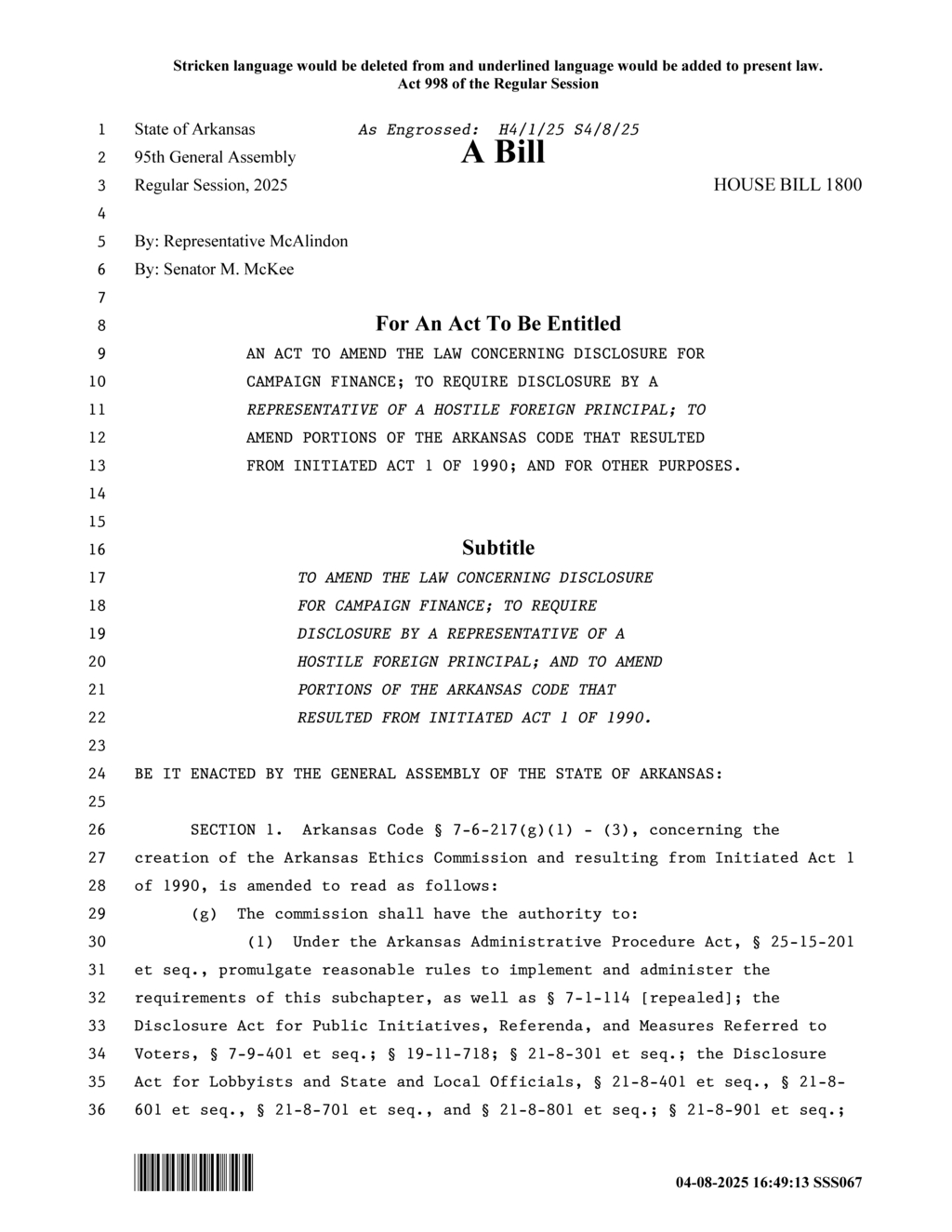 Arkansas Ethics Commission mandates transparency on foreign influence in political activities