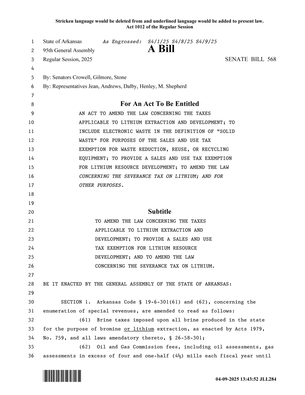 Arkansas legislature approves lithium facility tax exemptions to boost industry