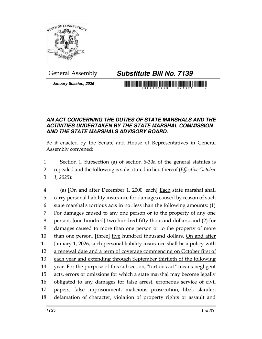 Connecticut Bill mandates eviction notice protocols for state marshals