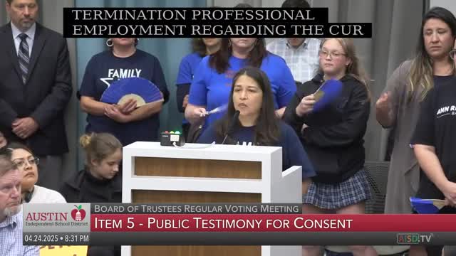Ann Richards community advocates for principal G amid AISD board deliberations