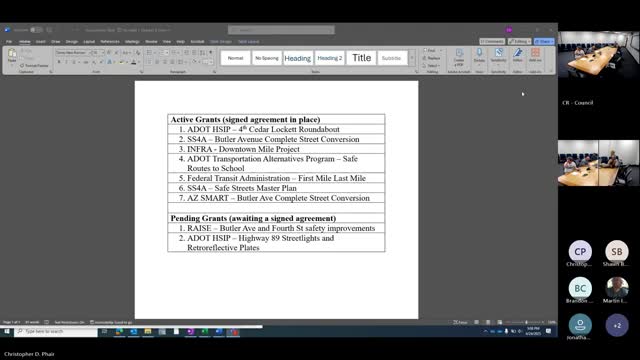 City staff brief committee on status of federal grants and Safe Streets master plan