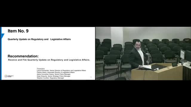 San Diego Community Power receives quarterly legislative and regulatory briefing; staff flags federal tax-credit risk and state battery funding opportunities