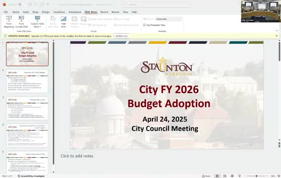 Staunton Council adopts FY2026 budget and five-year CIP, raises real-estate tax to $0.91; debate over a smaller 1¢ alternative fails