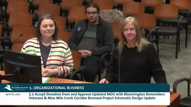Bloomington Remembers Veterans pledges funds and MOU; city outlines 9 Mile Creek corridor schematic design