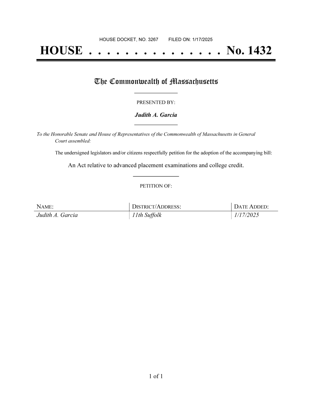 Judith Garcia introduces Massachusetts bill on advanced placement exams and college credit
