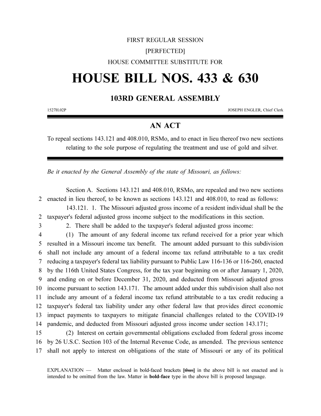 Missouri introduces Constitutional Money Act for specie and electronic currency payments