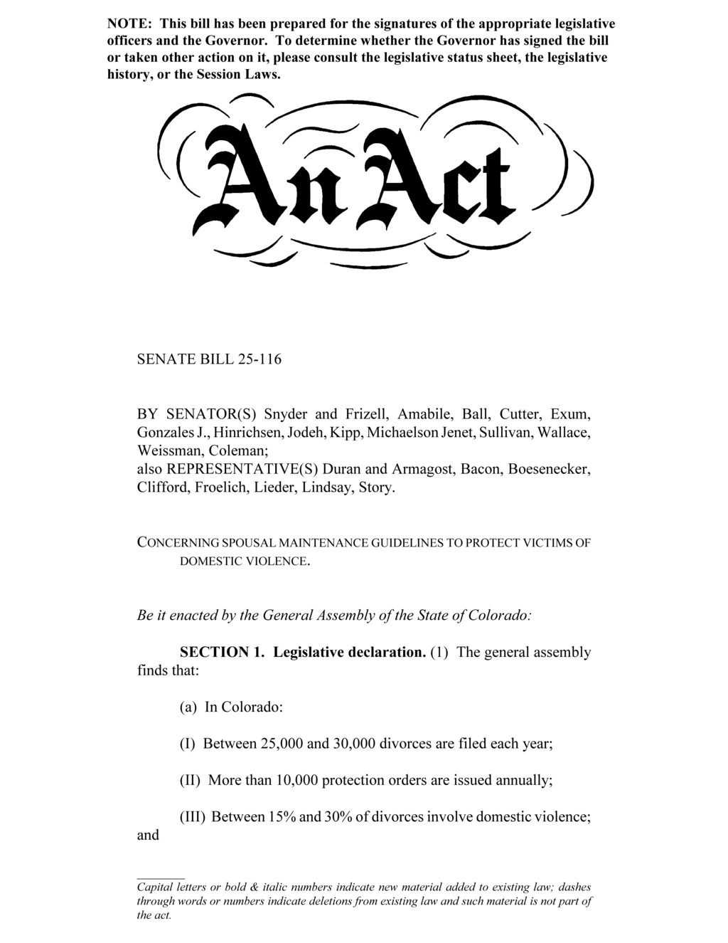 Colorado legislators pass Senate Bill 25-116 to enhance spousal maintenance for domestic violence victims