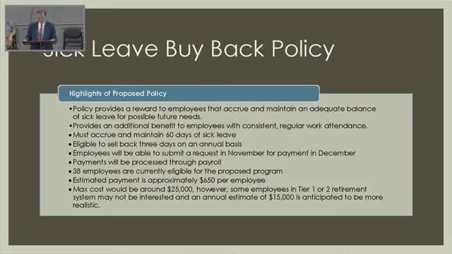 County considers sick‑leave buyback to reward long attendance; draft would let eligible employees sell 3 days annually