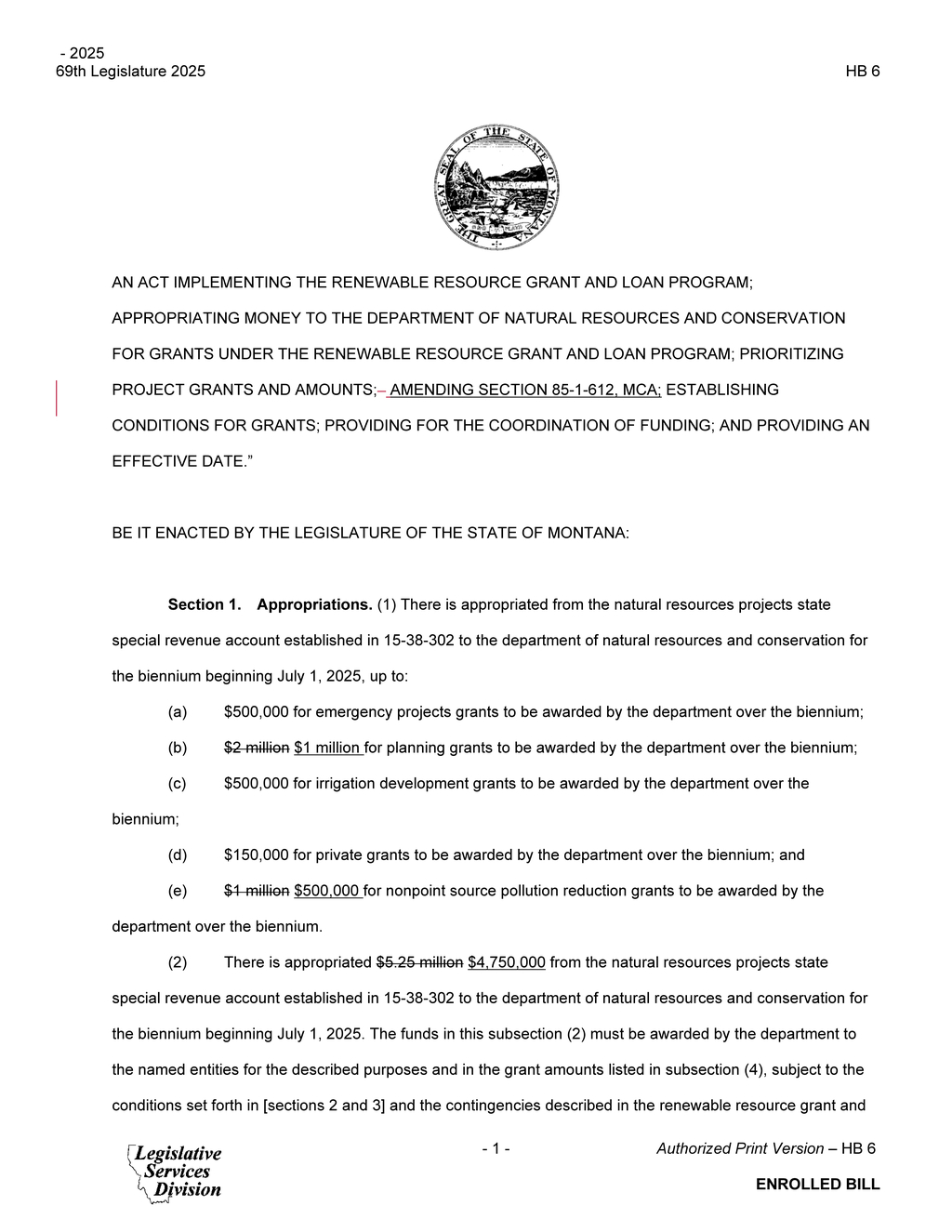 Legislature approves HB 6 establishing Renewable Resource Grant and Loan Program