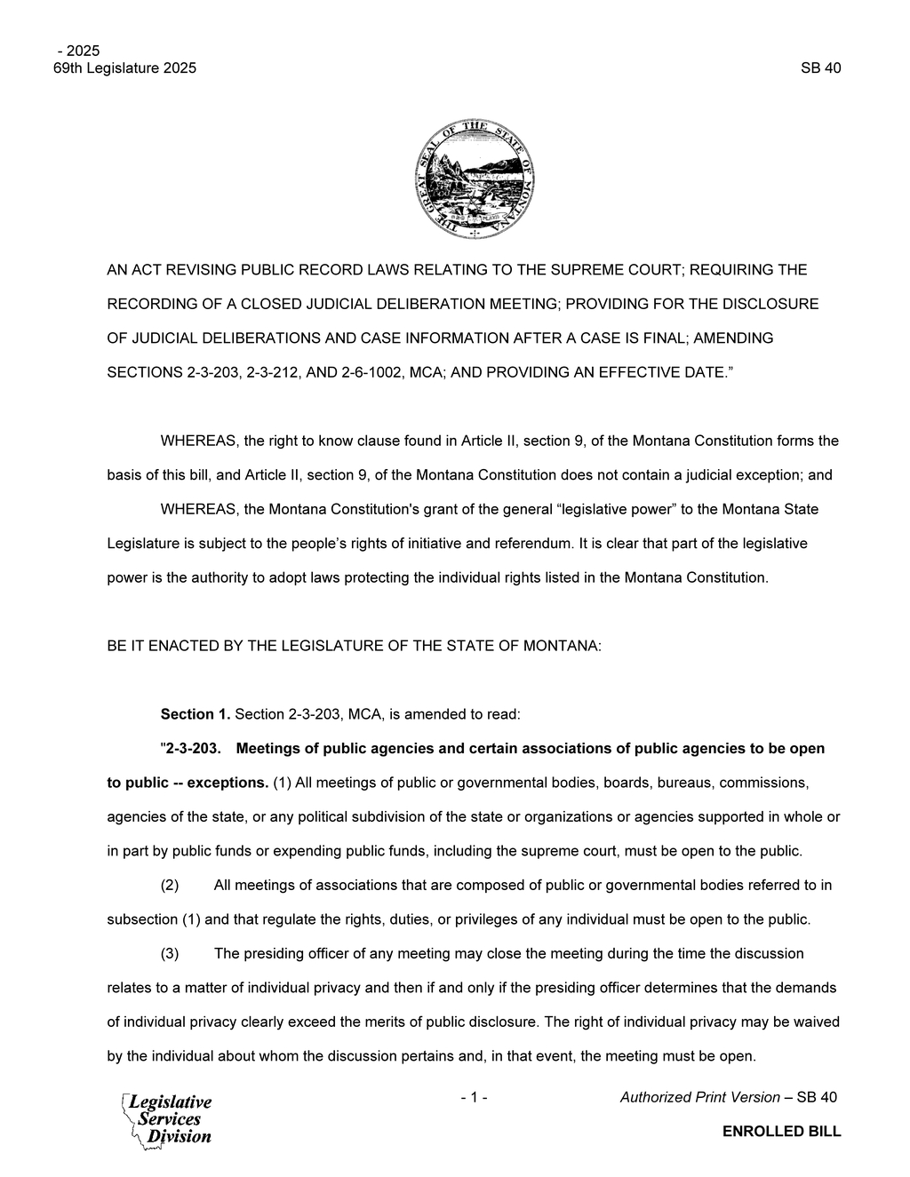Montana Legislature passes SB 40 to revise public record laws for Supreme Court deliberations