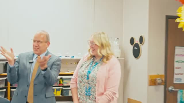 Alpine School District superintendents present Accent on Excellence awards to teachers and support staff during classroom visits