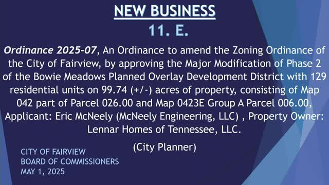 Board sends major modification for Bowie Meadows Phase 2 to public hearing after planners recommend change to Wayne's Lane access