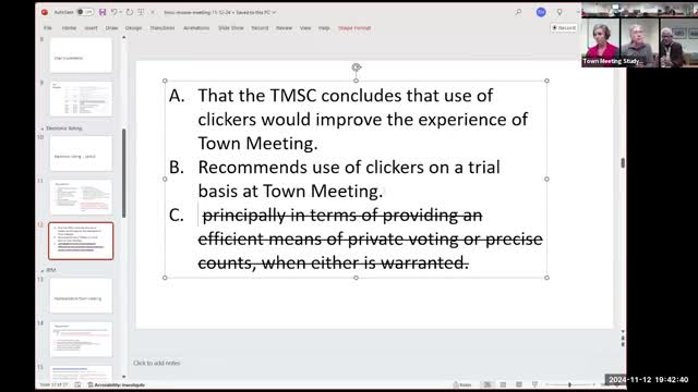 Town Meeting Committee debates use of clickers versus traditional voting methods