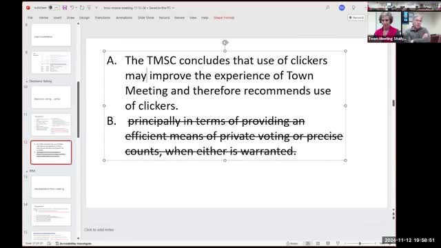 Town Meeting supports clicker use but plans privacy discussion in two weeks