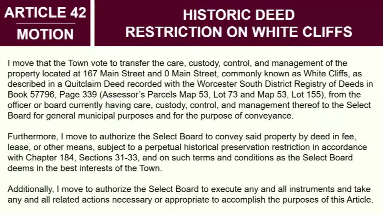Northborough Select Board approves historic deed restriction for White Cliffs property sale