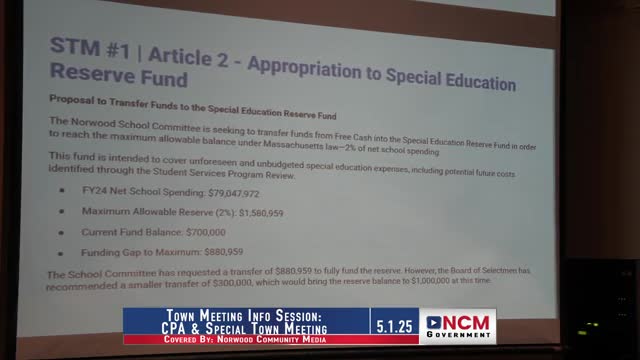 Norwood School Committee seeks $880K transfer to special education reserve fund