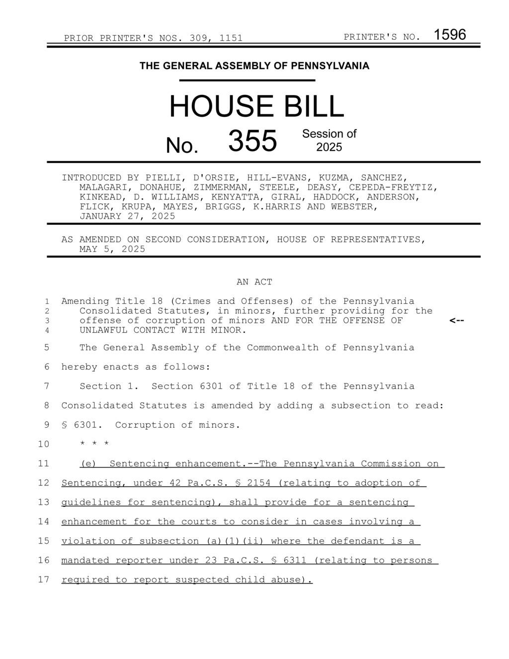 Pennsylvania General Assembly amends child corruption and unlawful contact laws