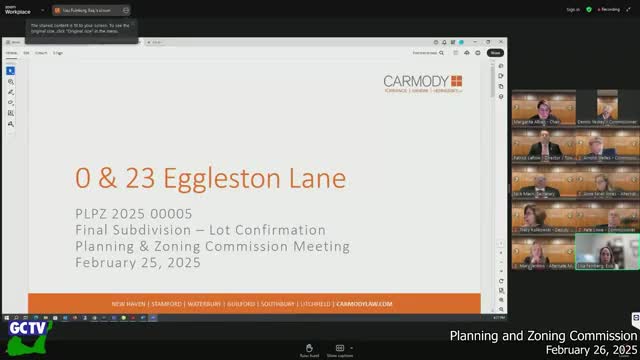 Town staff and attorneys clash over whether brief common ownership merged Eggleston lots; commission confirms lots remain separate