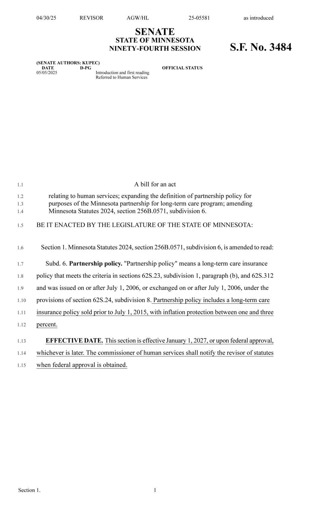 Minnesota Legislature amends partnership policy for long-term care insurance