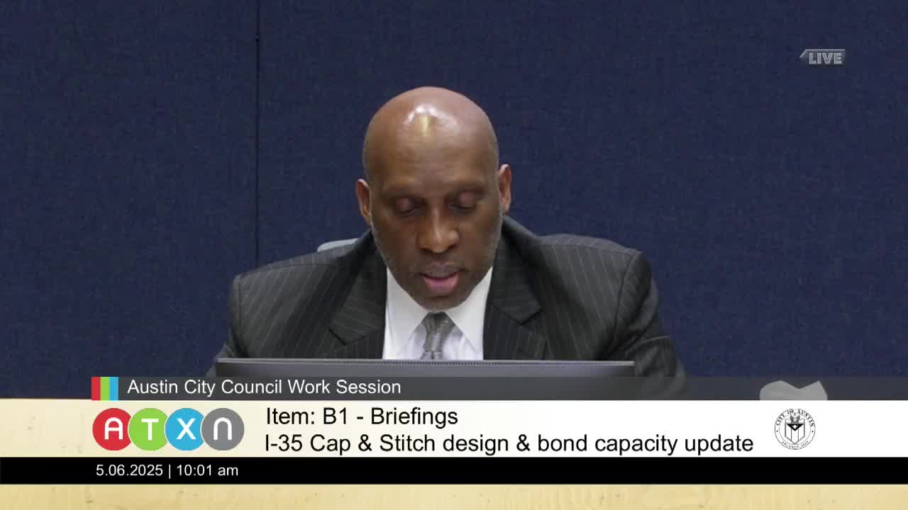 Analysis finds I‑35 highway "caps" would not pay for themselves; staff recommends limited roadway commitments and private fundraising push