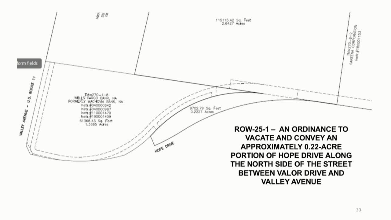 Commission discusses two right-of-way vacation requests: Whitlock alley remnant and Hope Drive sliver