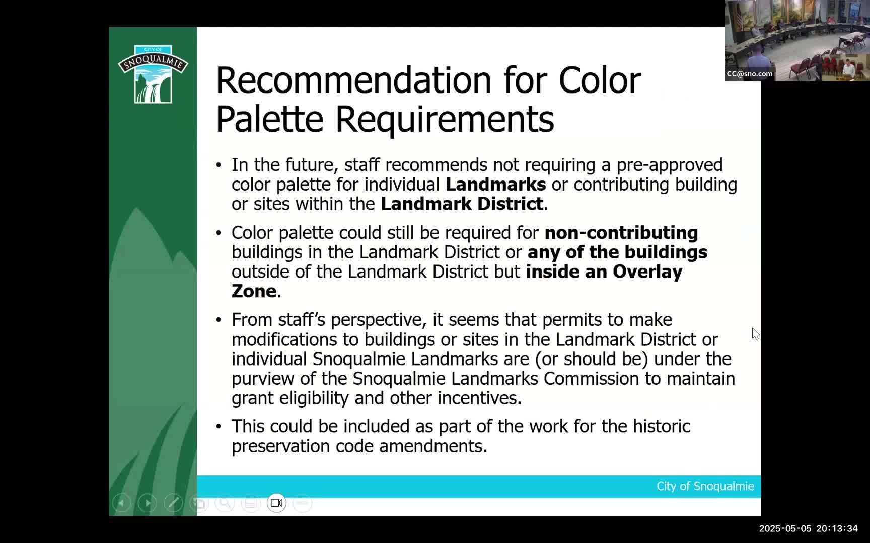 Snoqualmie Landmarks Commission discusses historic color palette and guidelines for properties