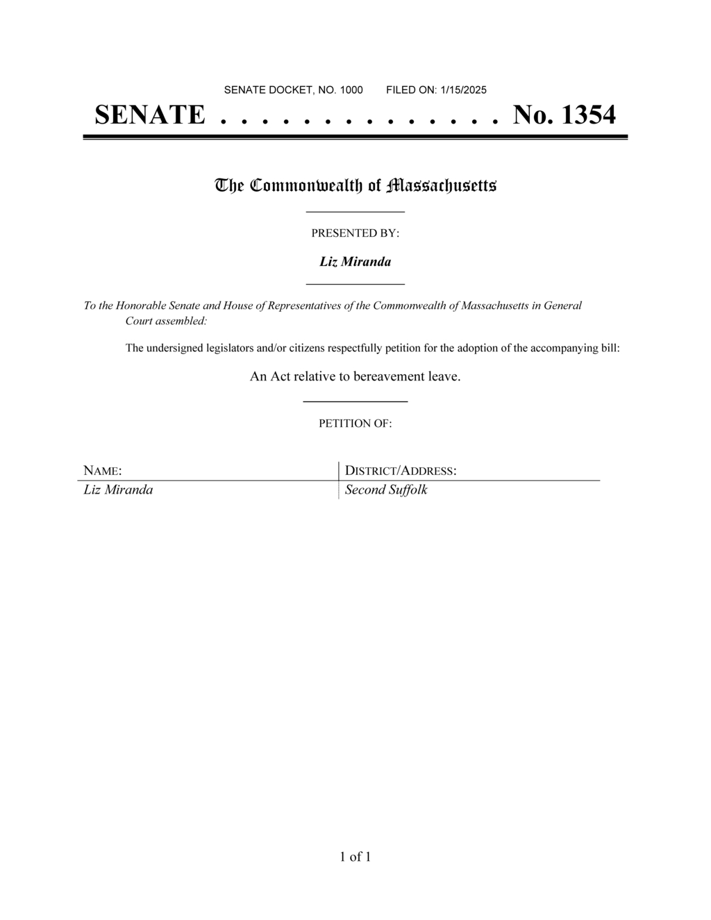 Liz Miranda proposes Massachusetts bereavement leave legislation for employees
