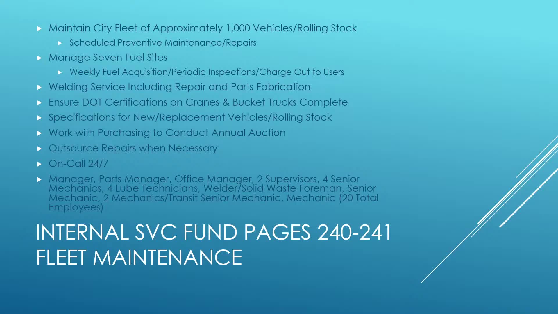 Fleet Manager Brian Bell outlines budget changes for city vehicle maintenance and upgrades