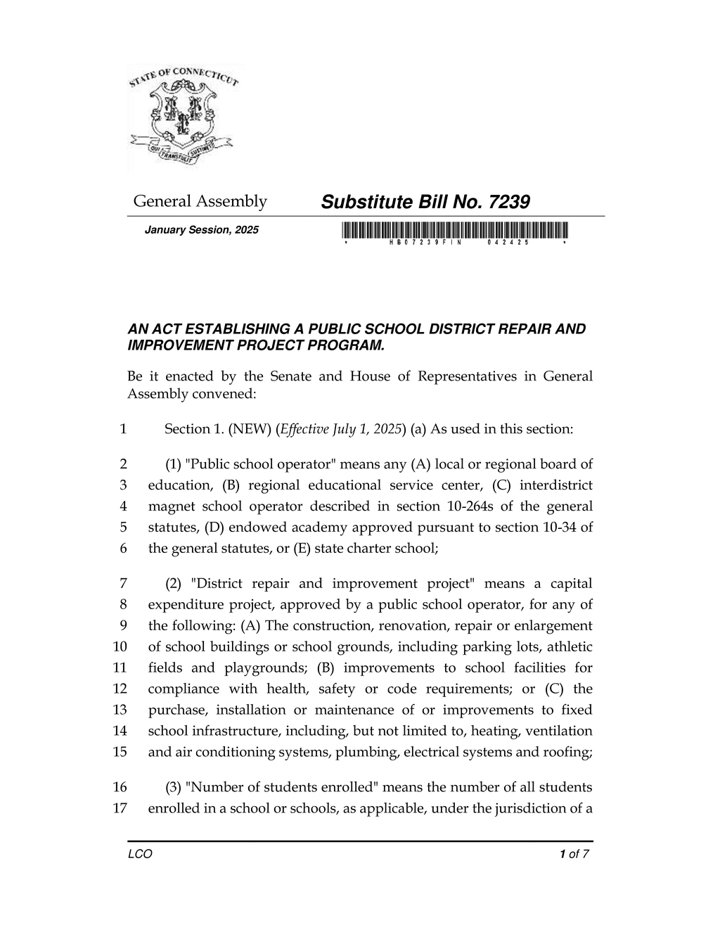 Connecticut General Assembly approves public school repair and improvement project program