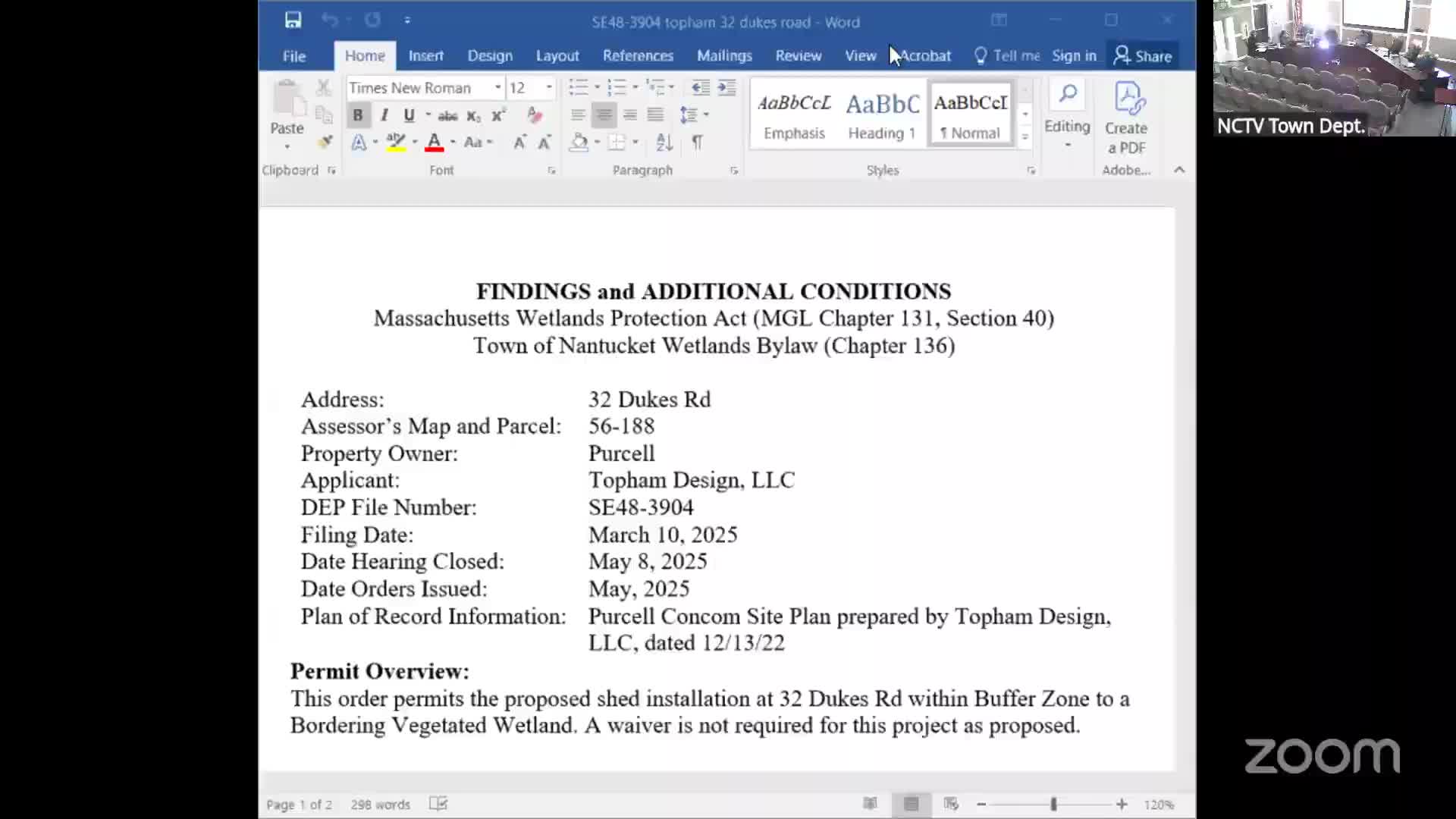 Conservation Commission: votes at a glance — May 8, 2025