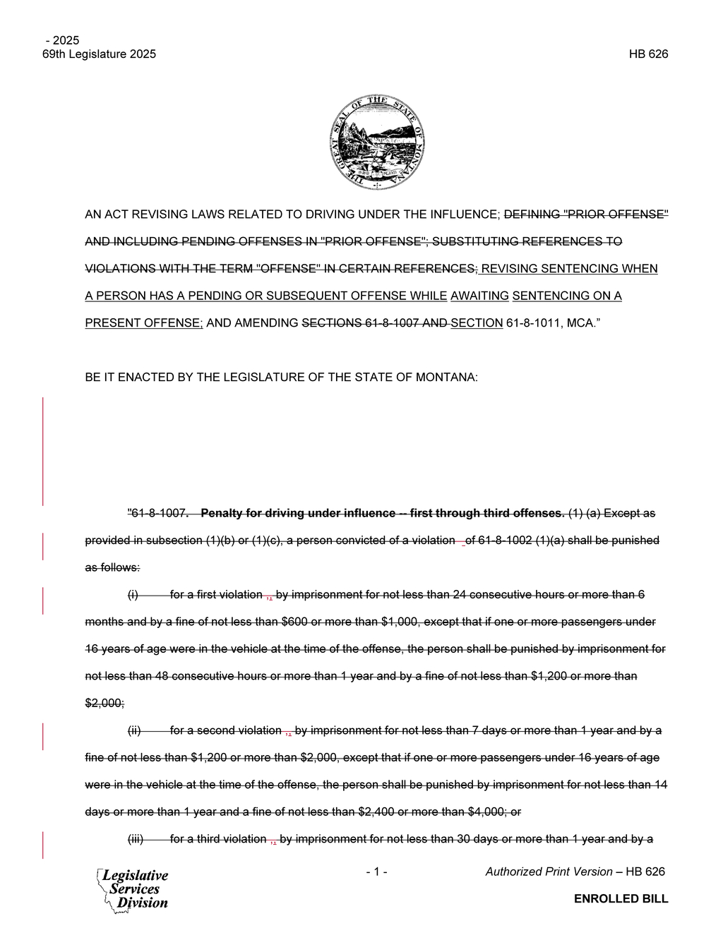 Montana legislature outlines penalties for first to third DUI offenses