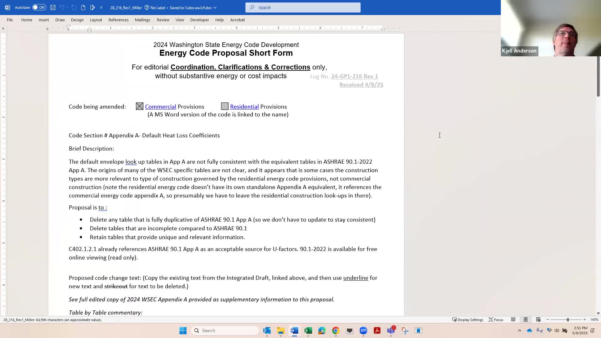 Tag approves cleanup of Appendix A default-assembly tables, directs reference to ASHRAE 90.1