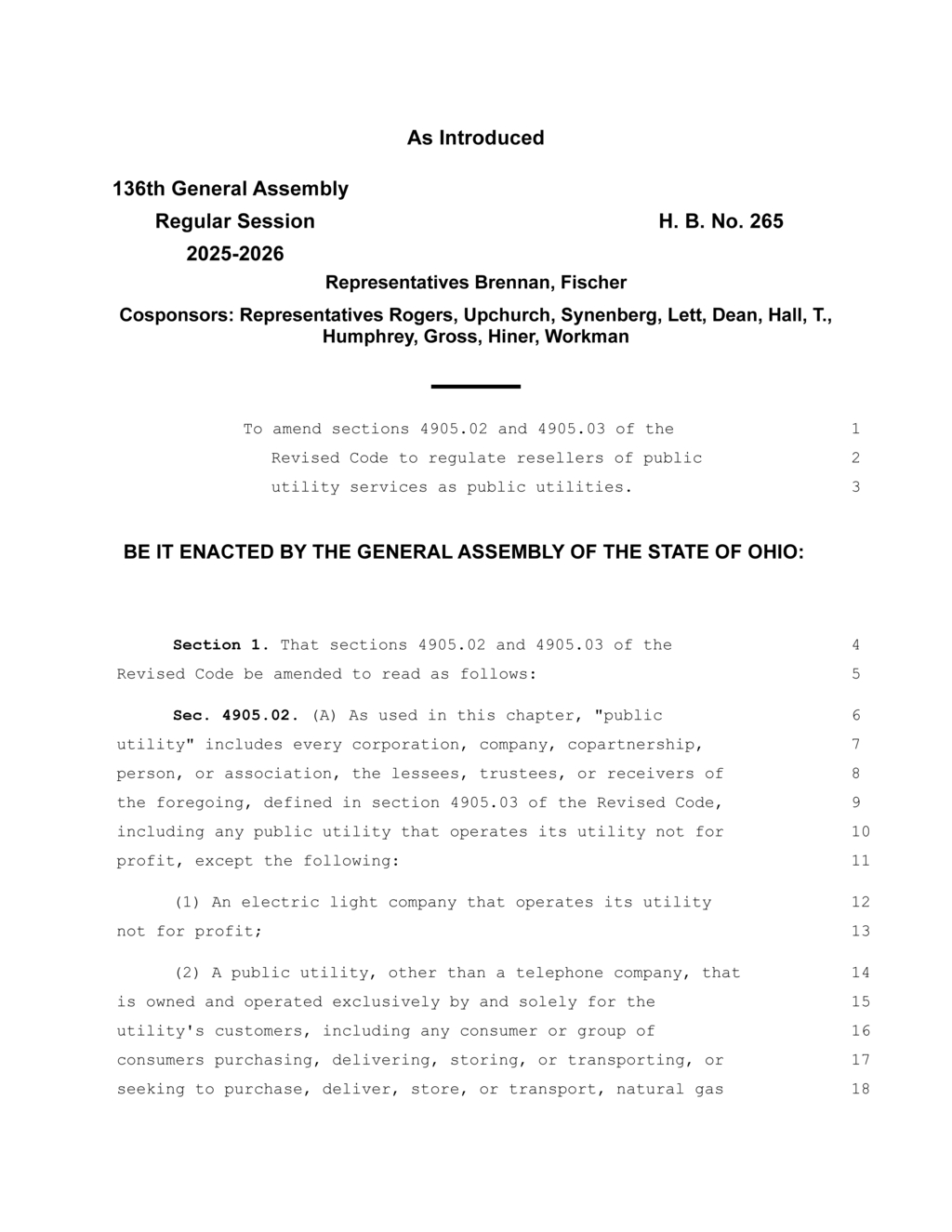 Ohio House introduces HB 265 regulating non-profit utility definitions