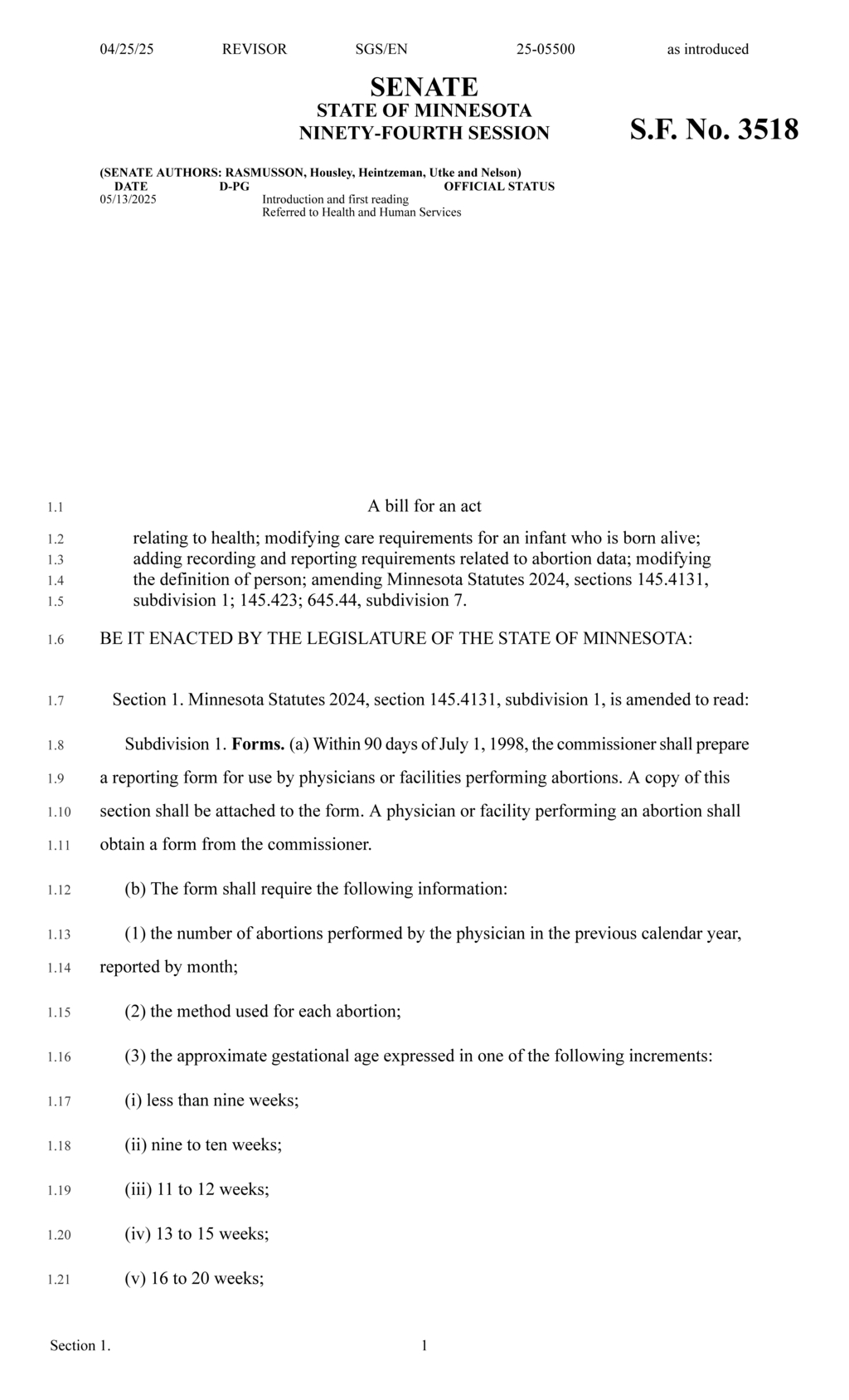 Minnesota Senate introduces new abortion reporting form requirements