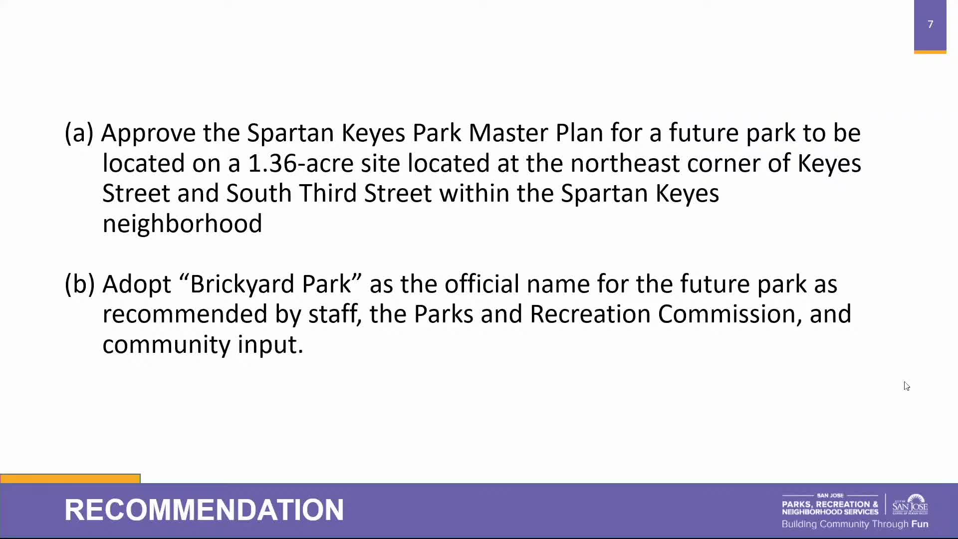 City Council set to approve Brickyard Park master plan and official name