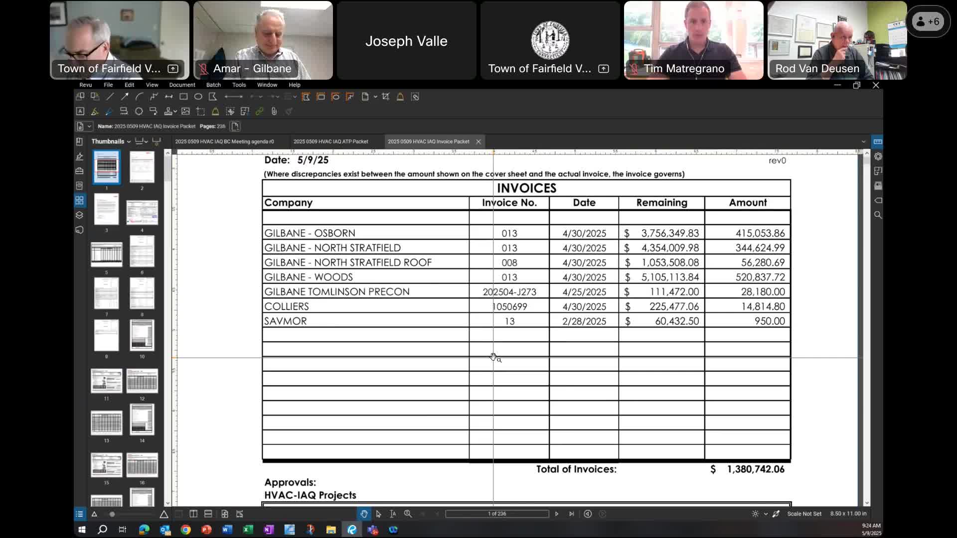 Committee approves multiple pay applications and invoices totaling about $1.38 million for project work