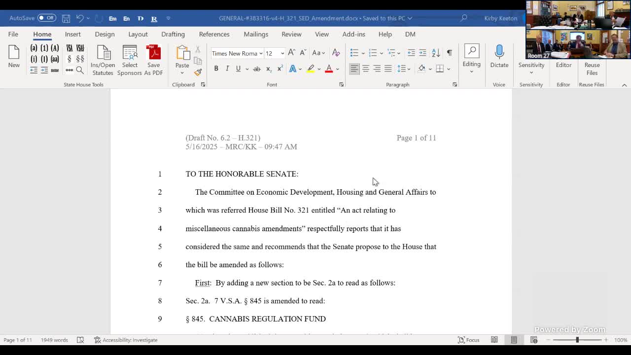 Committee reports H.321 draft 6.2 favorably after amendments that prioritize social equity applicants and remove a special fund